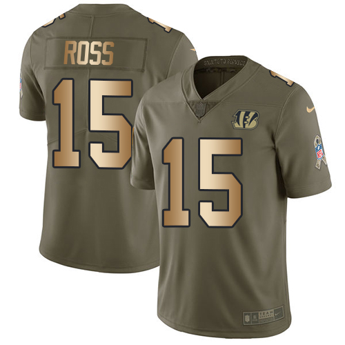 Nike Bengals #15 John Ross Olive/Gold Men's Stitched NFL Limited Salute To Service Jersey
